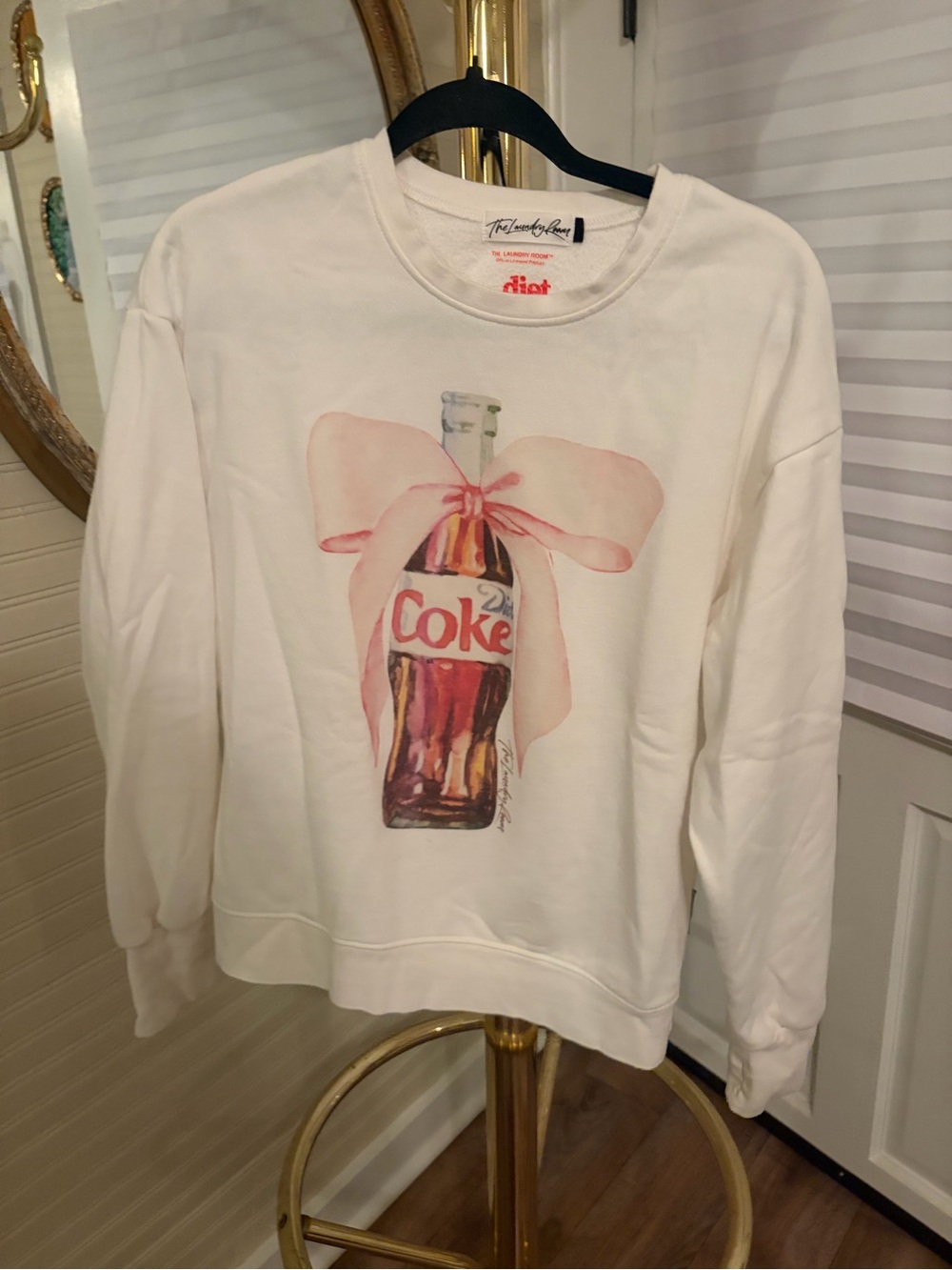 The Laundry Room White Sweatshirt with Pink Bow and Coke Bottle Graphic
